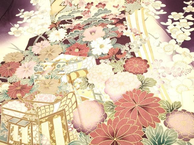 ◇豪華お振袖【御所車舞花文 暈し染め　金彩 正絹 赤】✨成人式 結婚式 ◇豪華お振袖【御所車舞花文 暈し染め 金彩 正絹 赤】✨成人式