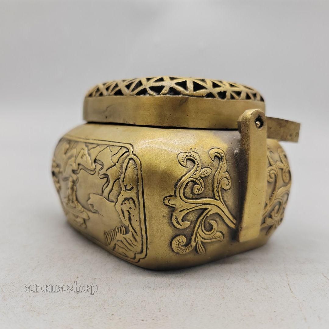 銅製 提梁暖手炉 竹節手提げ暖手炉 香炉 香道具 装飾品 工芸品 置物