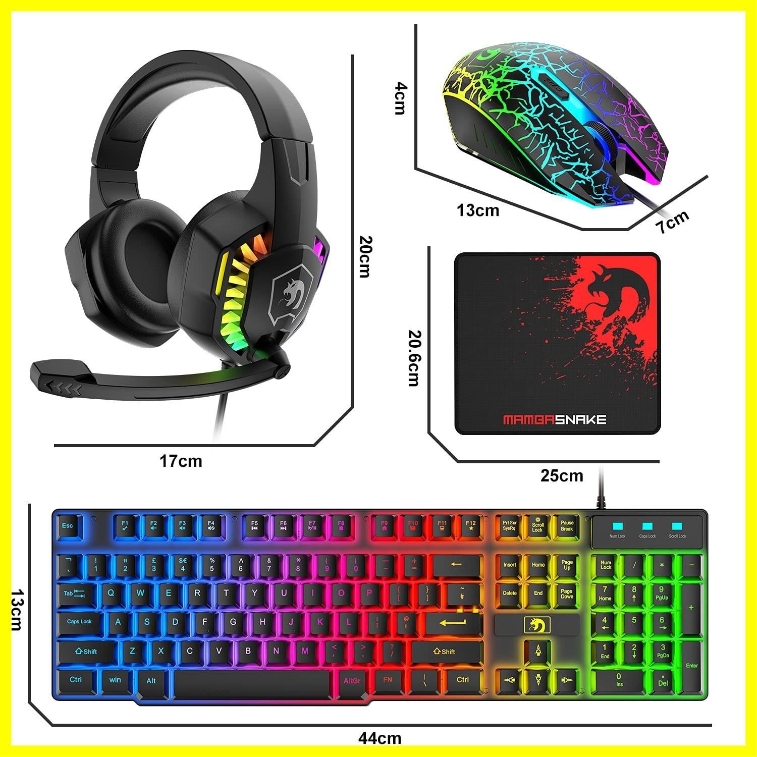 ゲーミングキーボード、マウス、ヘッドセット USBメンブレン式 有線 防水多機能マルチメディアキー snake