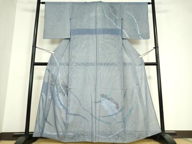 平和屋着物▽訪問着　無双　紗袷　紗×紗　流水文　銀彩　正絹　逸品　DAAV5657az 平和屋着物▽訪問着 無双 紗袷 紗×紗 流水文 銀彩 正絹 逸品