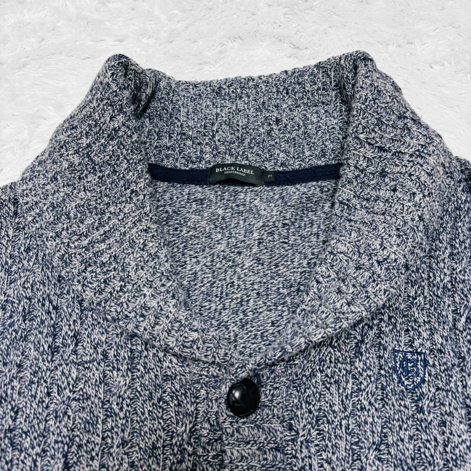 新品 バーバリーブラックレーベル ショールカラーカーディガン ボーダー グレーM 新品 バーバリーブラックレーベル ショールカラーカーディガン