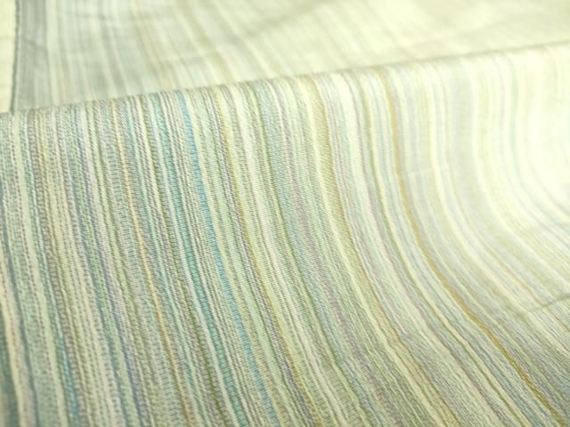 平和屋着物▽本塩沢 やまだ織 200色 単衣 縞 証紙・反端付き 正絹 逸品  