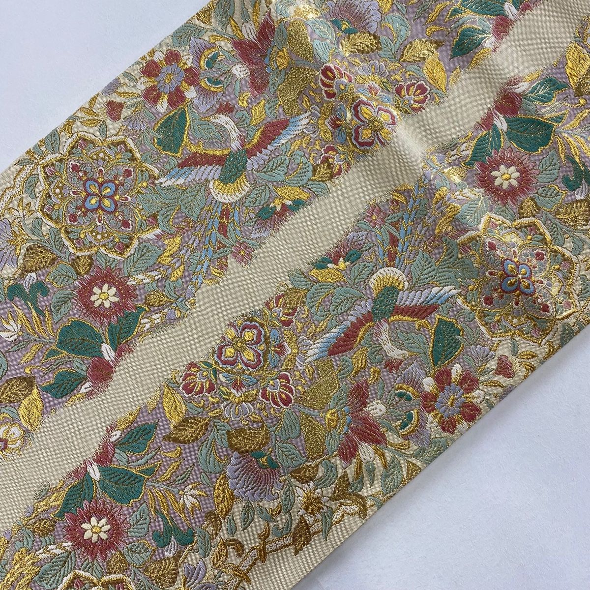 袋帯 秀品 鳳凰 草花 箔 金糸 金色 全通 正絹 【中古】 - メルカリ