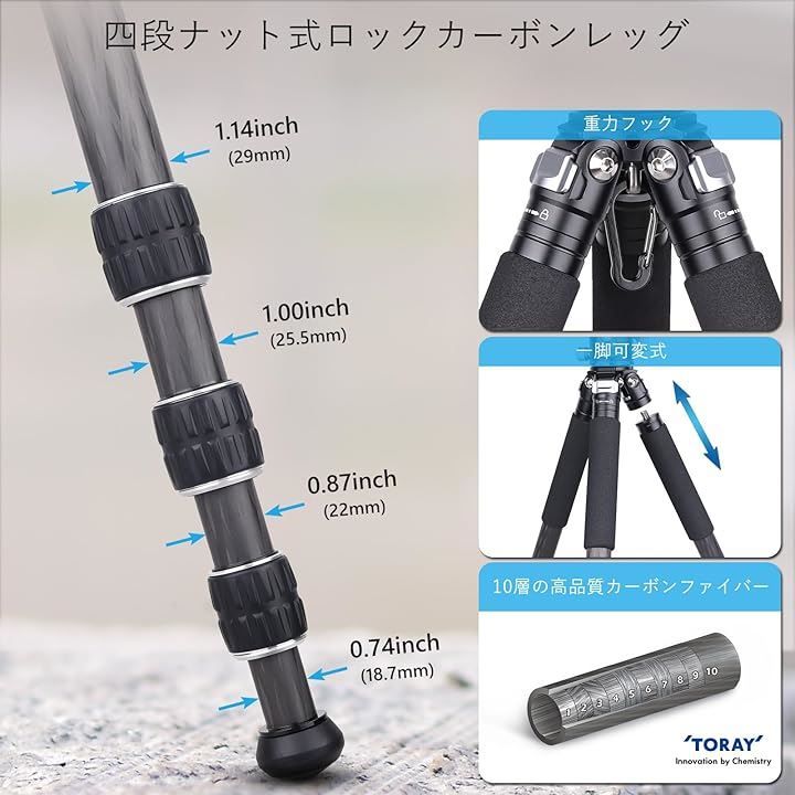 ARTCISE コンパクト トラベル三脚 40mmボール低重心雲台付き 一脚可変 卓上三脚スタンド多功能カーボンファイバー三脚 29mm最大管経 軽量  ポータブル プロカメラ三脚 クイックシュー デジタル/一眼レフ/DSLR等 耐荷重20キロ - メルカリ