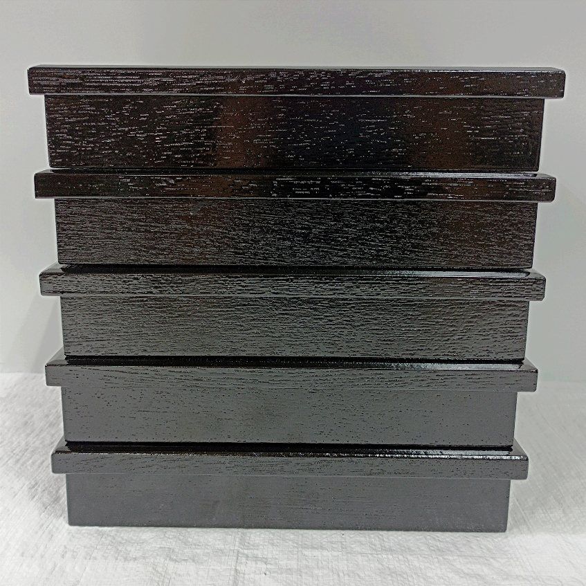 松花堂 木製漆器 金彩桜紅葉紋弁当箱 仕切り付 5客セット 未使用品