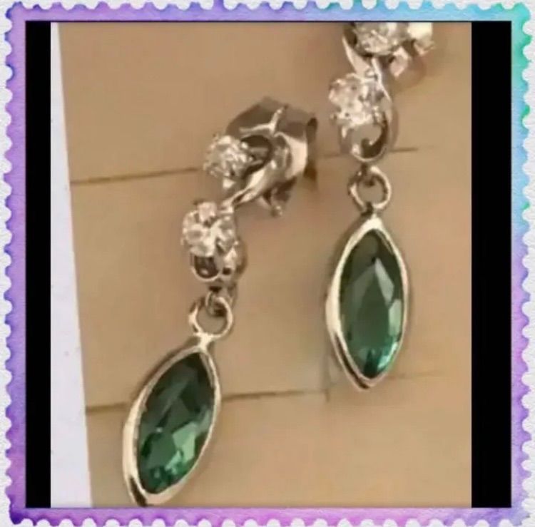 希少 レア パワーストーン☆K14WG グリーンクォーツ/ジルコニア ピアス