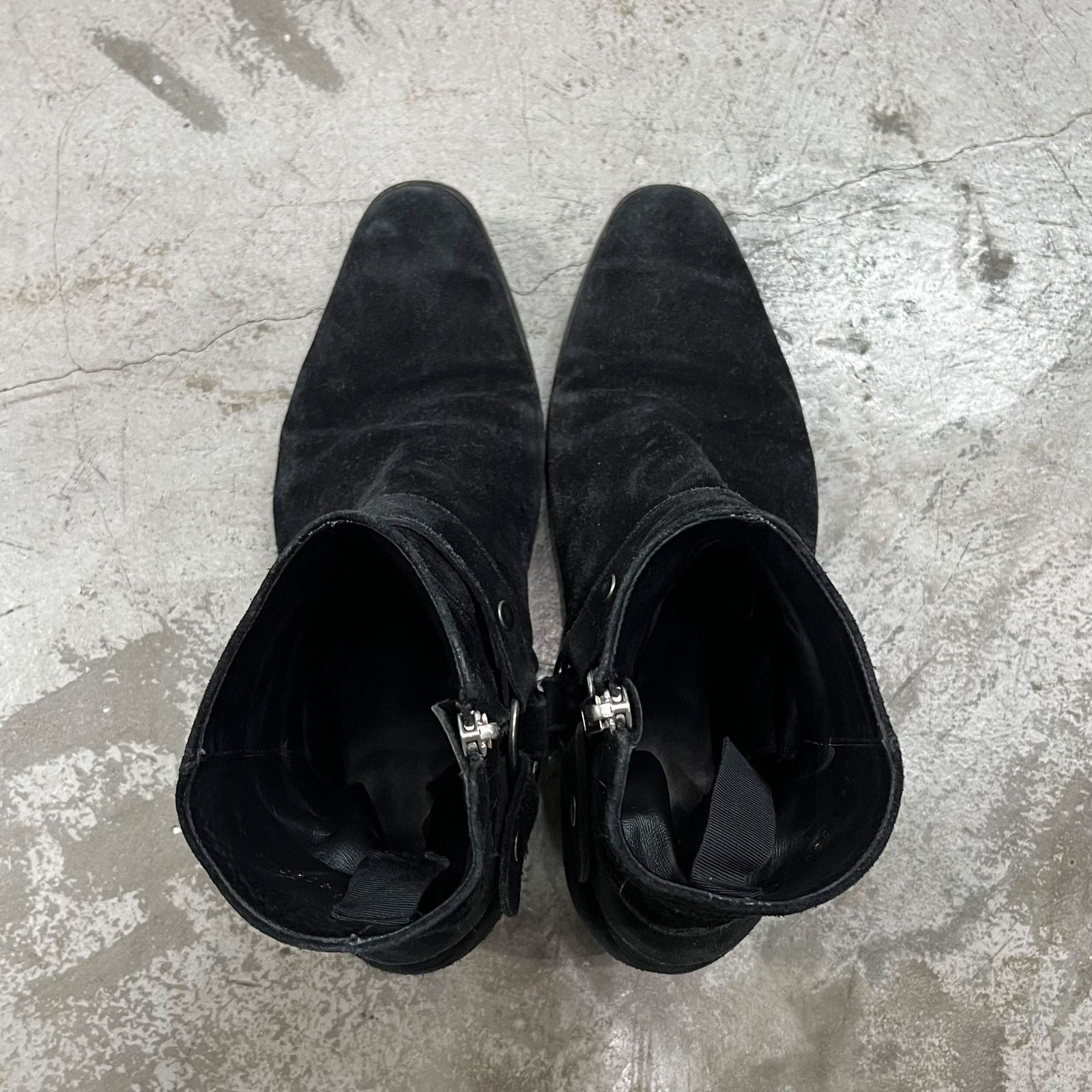 SAINT LAURENT PARIS ハーネス スエード レザー ヒール ブーツ サン