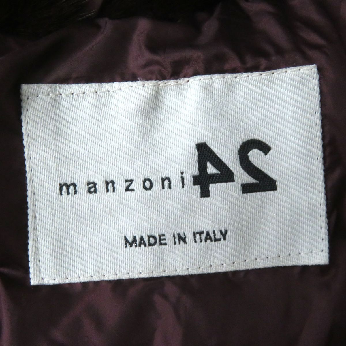 美品◎イタリア製 MANZONI24 マンゾーニ24 レディース ミンクファー使い フード付き ロング丈 ダウンコート ボルドー サイズ42 毛皮