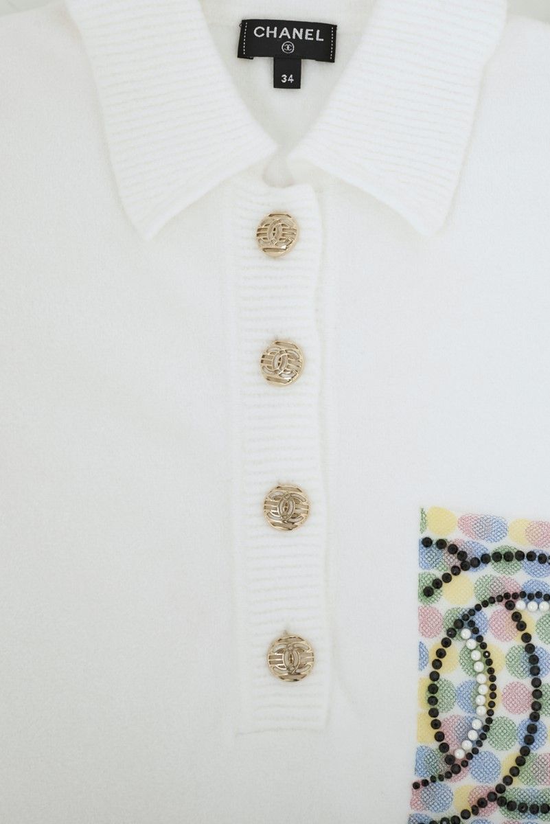 返品可】CHANEL シャネル ココマーク パール ココボタン ポロシャツ