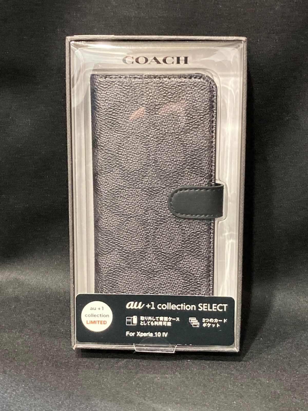 コーチ XPERIA10 IV用ケース 手帳タイプ シグネチャー 黒 エクスペリア COACH auパッケージ 15-15