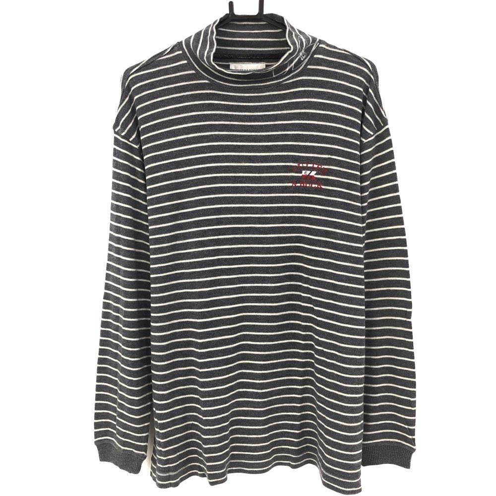 【美品】カッターアンドバック 長袖ハイネックシャツ グレー×白 ボーダー 起毛素材 ストレッチ メンズ LL ゴルフウェア CUTTER＆BUCK