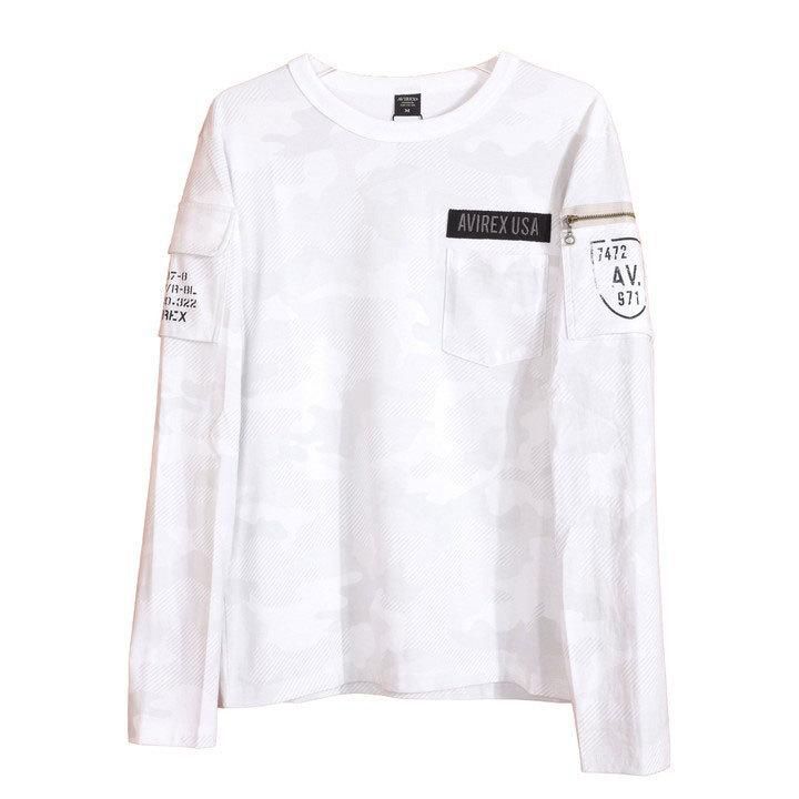 アビレックス 6113448 クルーネック 長袖Tシャツ ホワイトカモ