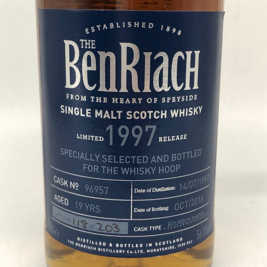 ウイスキーフープ ベンリアック 19年 1997 700ml 56％【F】 ウイスキーフープ ベンリアック 19年 1997 700ml 56％【F