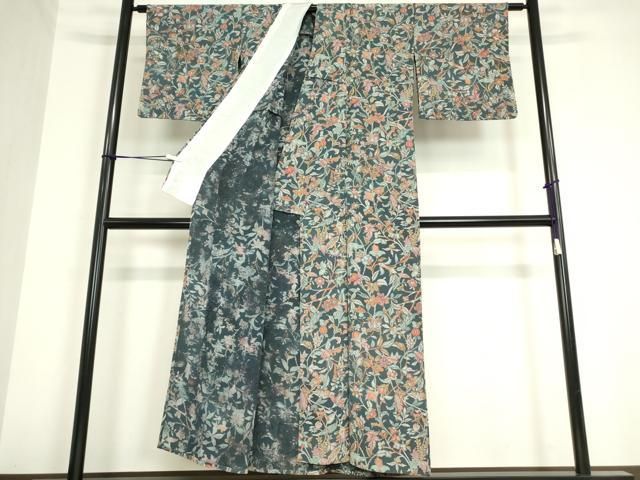 平和屋着物▽小紋 単衣 鳳凰更紗花文 洗える着物 DAAV9753sf