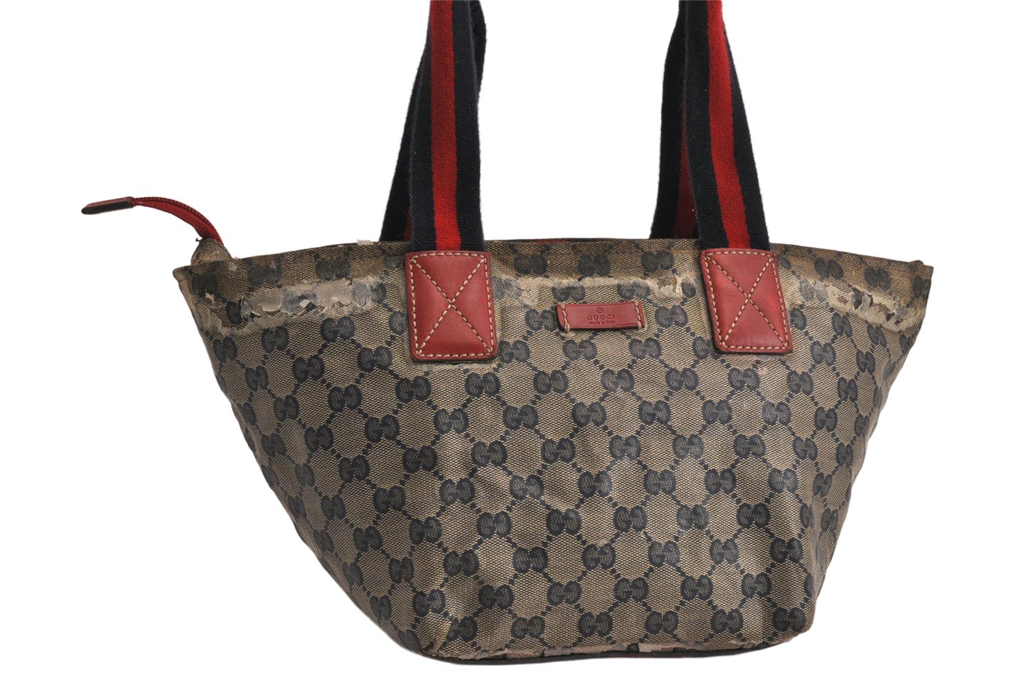 本物】 GUCCI グッチ GG 革×シェリー　カバン　トート　紺　ネイビー GUCCI シェリーライン トートバッグ GGロゴ ネイビー オールド