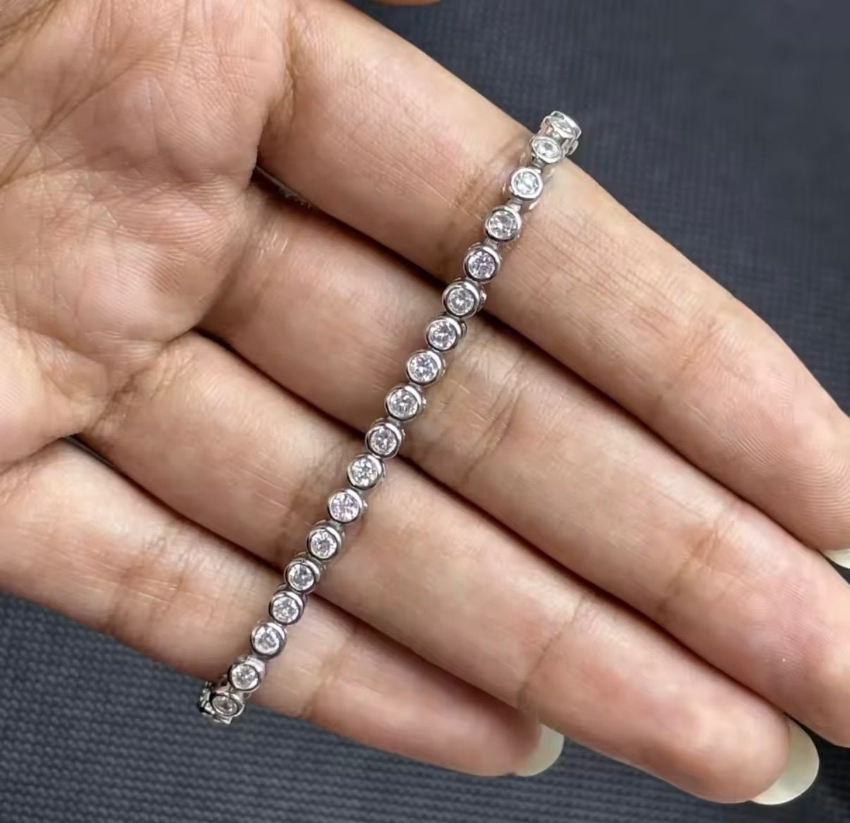 2mm細身VVSモアサナイト】テニスチェーンブレスレットS925刻印プラチナ