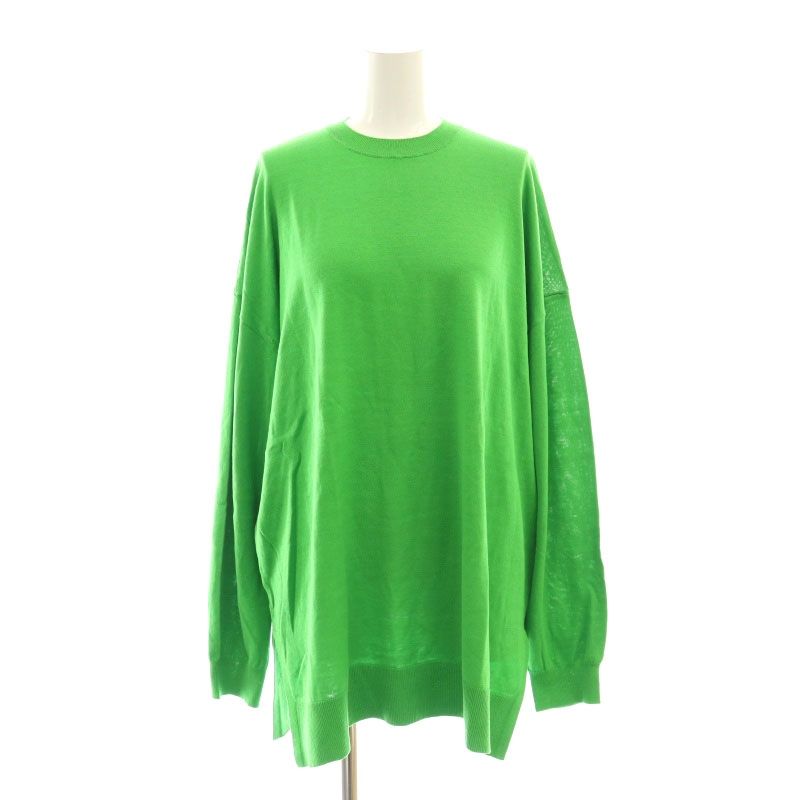 エンフォルド ENFOLD 23SS SLIT CREW PULLOVER ニット シルクコットン カットソー 長袖 38 グリーン |HK OS SH