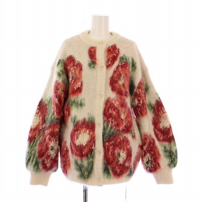 アメリヴィンテージ Ameri VINTAGE 23AW VERONICAJACQUARDKNIT ヴェロニカジャガードニットカーディガン 長袖 クルーネック 花柄 ストレッチ ウール混 F ベージュ 赤 レッド 01320170880 |BB