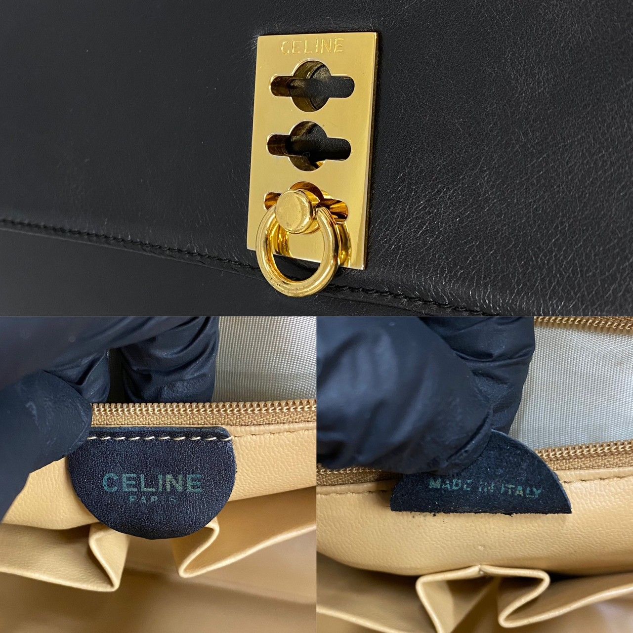 極 美品 保存袋付 CELINE セリーヌ ヴィンテージ ロゴ リング 金具