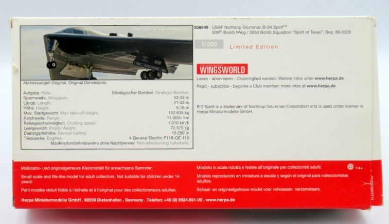 herpa 1⁄200 米空軍 B-2爆撃機 limited edition Herpa Wings B-2A