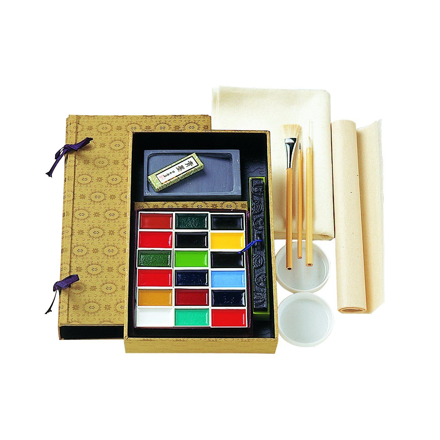 吉祥 日本画用絵具 顔彩 墨彩画セットNo.2 顔彩18色上製入