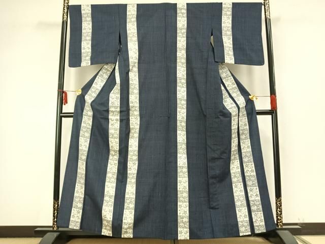 平和屋着物 上質な紬 単衣 花唐草間道 正絹 AABA7767fy