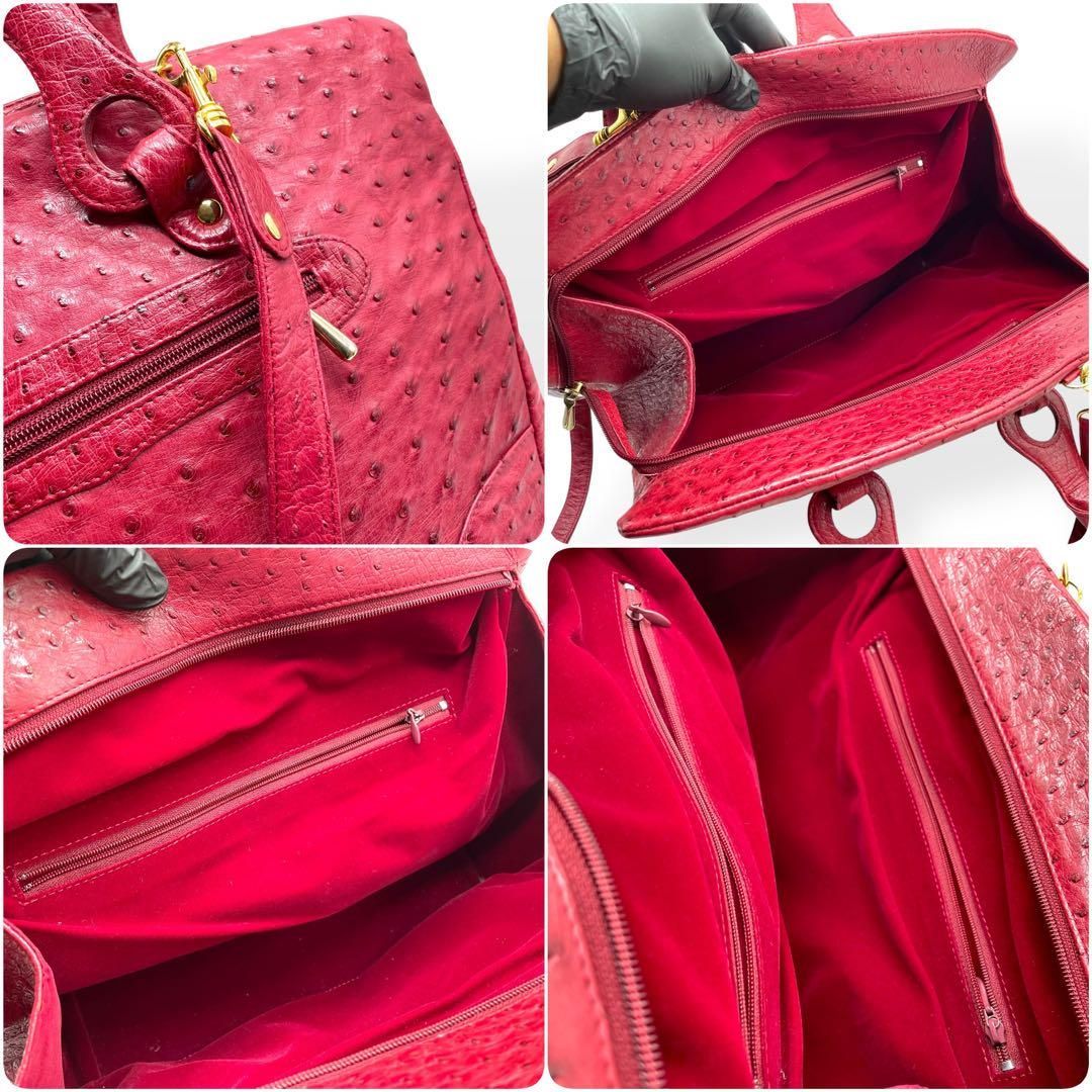 極美品 オーストリッチ 2way ハンドバッグ ショルダーバッグ 本