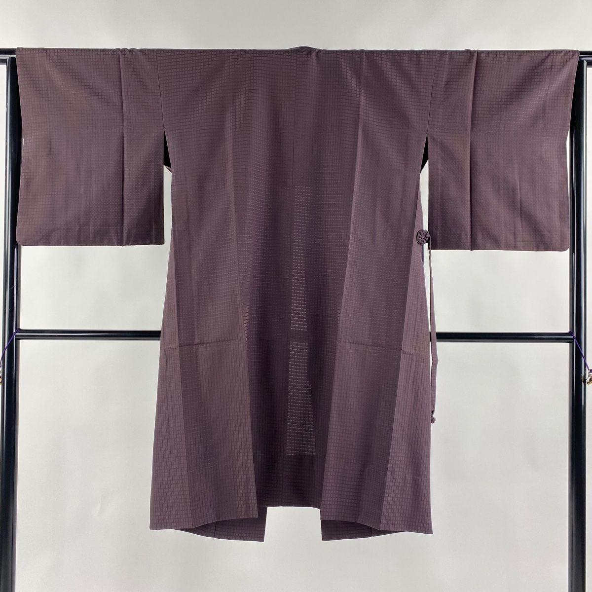 道中着 身丈109cm 裄丈64cm M 和装コート 格子 茶紫 正絹 美品 逸品  