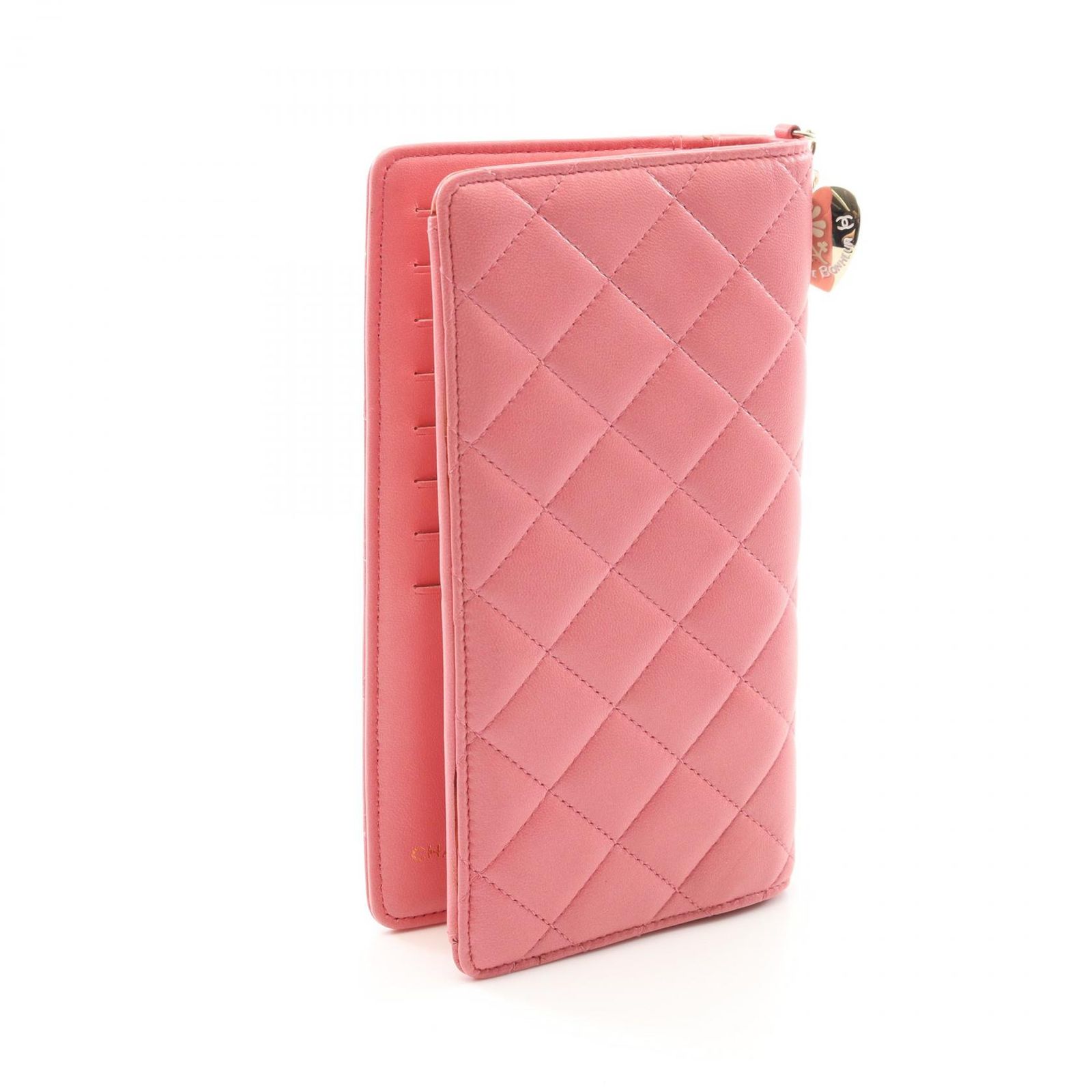 シャネル CHANEL 二つ折り長財布 マトラッセ ピンク ラムスキン