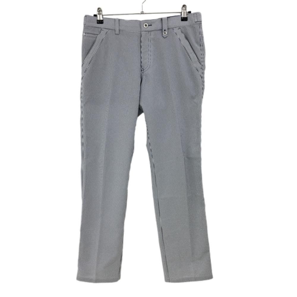 SALE25％OFF【美品】アダバット パンツ 白×ネイビー ストライプ柄 バックロゴ刺しゅう メンズ 46(M) ゴルフウェア adabat