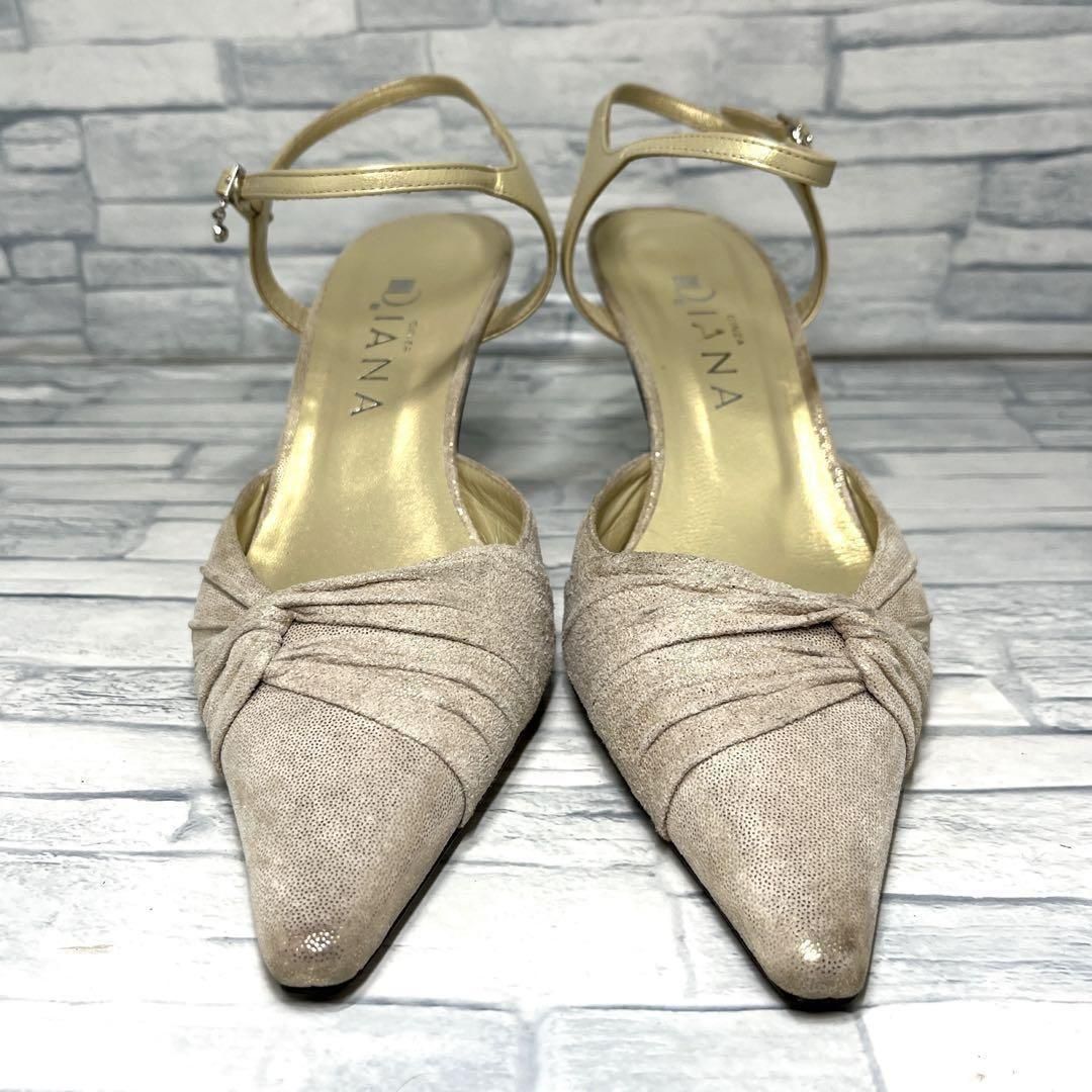 ダイアナ サンダル ストラップ 本革 日本製 ベージュ×ゴールドラメ