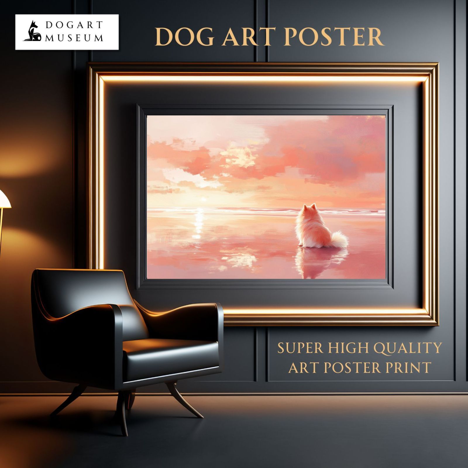 サマーバケーション - ポメラニアン犬 No.4 日の出 夕日 朝日 ビーチ サンセット 夏 海 うちの子記念日 ペットロス アートポスター 犬の絵 犬のイラスト