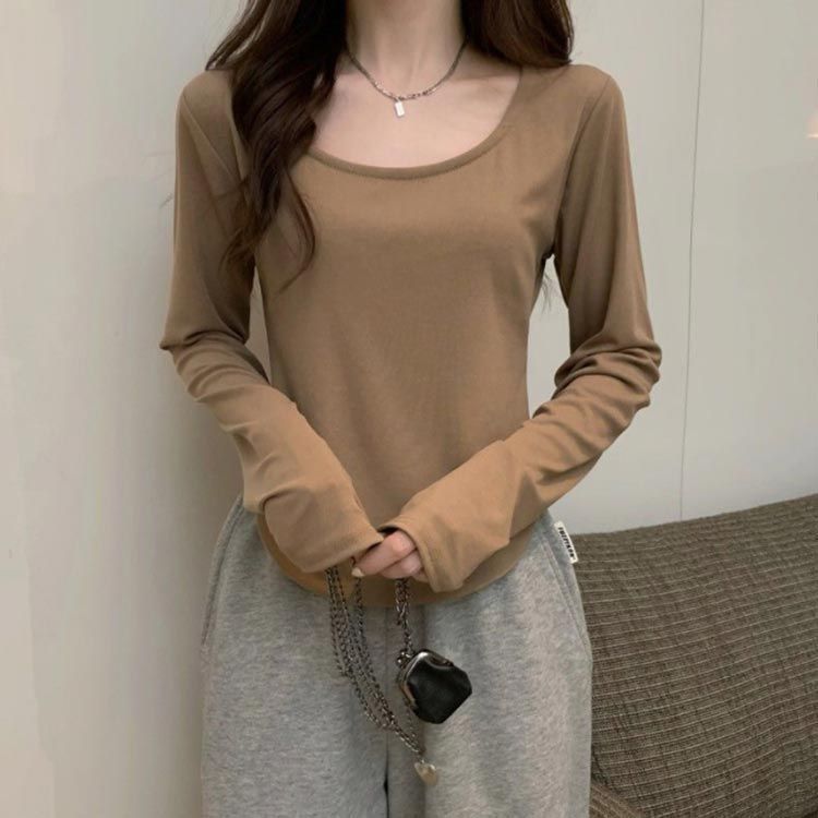 Jadedlondon 無地 長袖 スリムフィットトップス Uネック Jadedlondon 無地 長袖 スリムフィットトップス Uネック Tシャツ