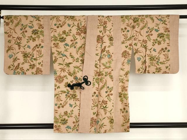 平和屋着物道中着　紬地　洋花間道　正絹　逸品　AAAN9575bw