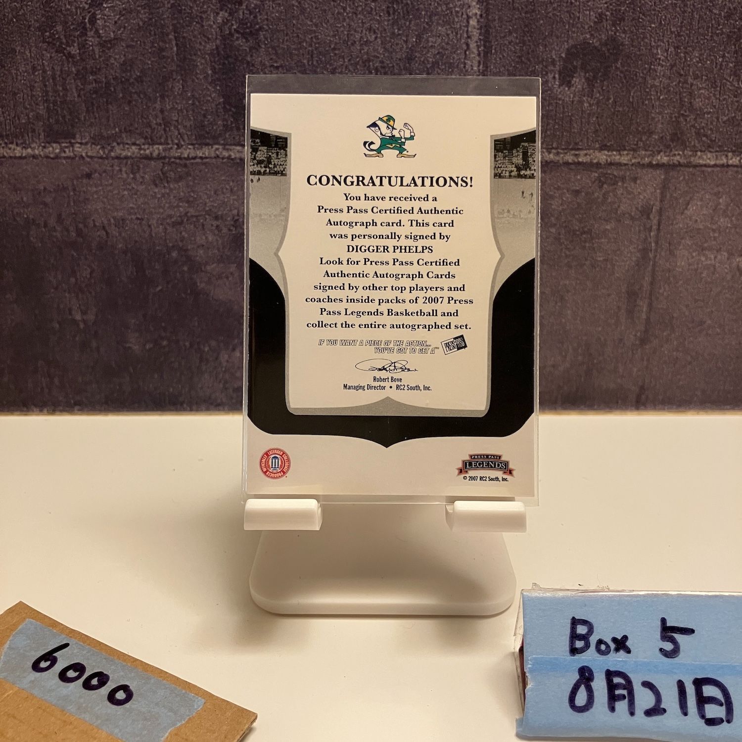 2007 Press Pass Legends Digger Phelps 直筆サイン Notre Dame