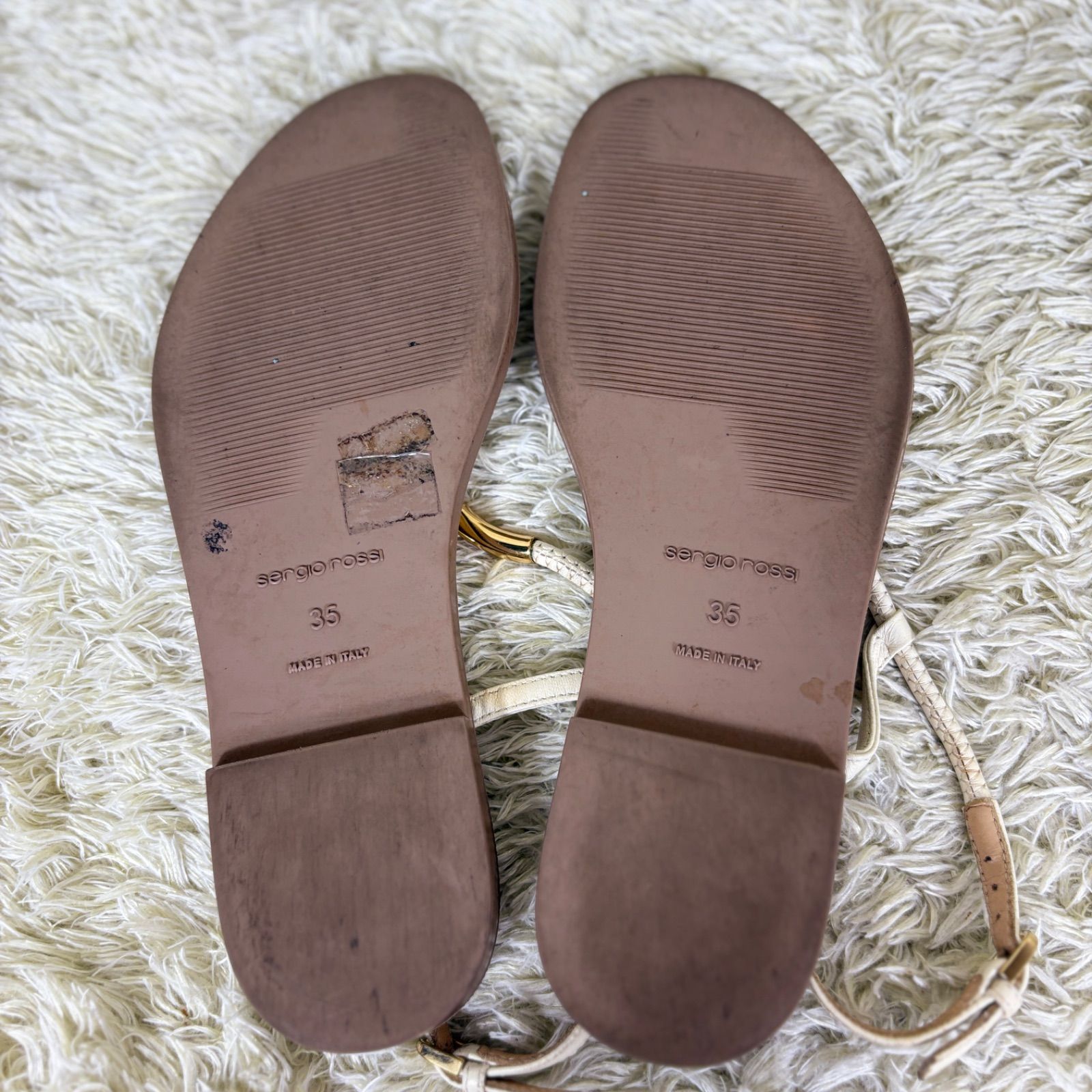 セルジオロッシ トングサンダル ホワイト レザー ゴールド金具 ストラップ EU35 Sergio Rossi Thong Sandals White Leather G Hardware Strap KIN-KAAI_COM