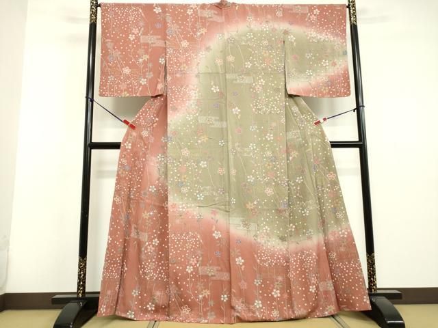 平和屋着物●訪問着　霞枝花文　暈し染め　金彩　正絹　逸品　DAAV1275tw 平和屋着物○訪問着 霞枝花文 暈し染め 金彩 正絹 逸品 DAAV1275tw