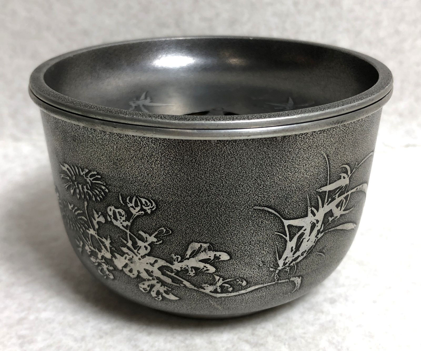 煎茶道具 間村自造 錫製 文字文 茶こぼし 約269g V R7017