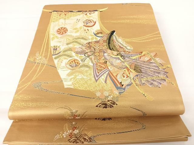 クラフト・布製品 aya 平和屋着物◎西陣 六通柄袋帯 漆金九百錦 几帳遊姫文 正絹 逸品