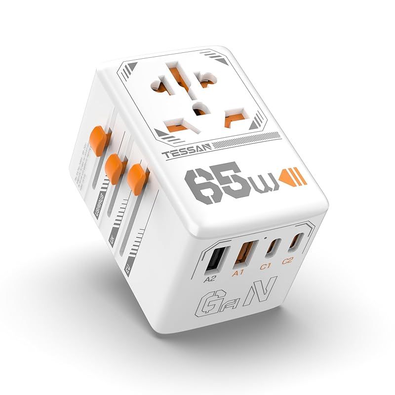 海外 変換プラグ 全世界対応 GaN 65W PD 急速充電 TESSAN 海外旅行用 コンセント 2USB-Aポートと2USB-Cポート付き 1AC口 コンセント変換プラグ BF O A Cタイプ マルチ変換プラグ 海外 変換アダプター ヨーロッパ|韓国 1