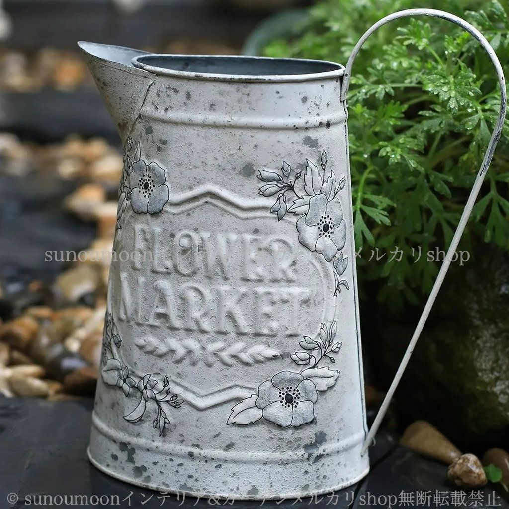 庭 フラワーポット 庭の装飾 ガーデン雑貨 アイアン ホワイト インテリア ガーデニング おしゃれ ガーデン 雑貨 ガーデンインテリア ガーデンオブジェ お洒落 ヴィンテージ調 鉄 ジョウロ 8-14