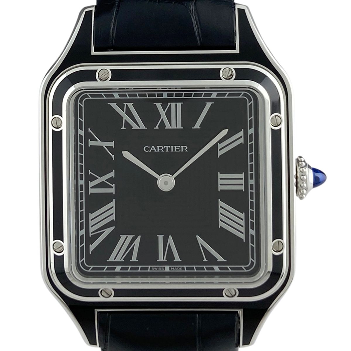 カルティエ CARTIER サントスデュモン LM ローマン WSSA0046 腕時計 SS レザー 手巻き ブラック メンズ 【中古】