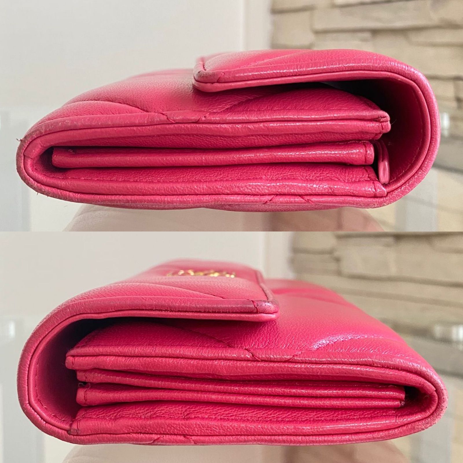 CHANEL 19 マトラッセ ラム 長財布 ロングフラップウォレット ピンク系 