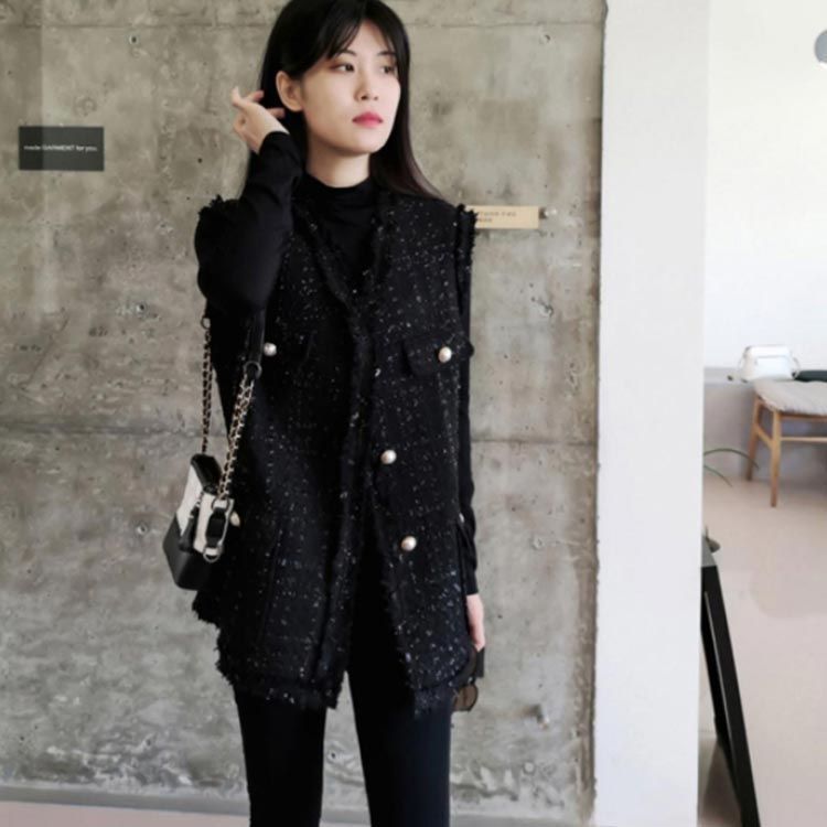 ツイード ベスト レディース 春 秋 アウター 前開き ジャケット ツイードジレ ジレベスト 秋冬 ジレ Vネック 韓国ファッション 上品 エレガント 高見え カジ jzxd 070