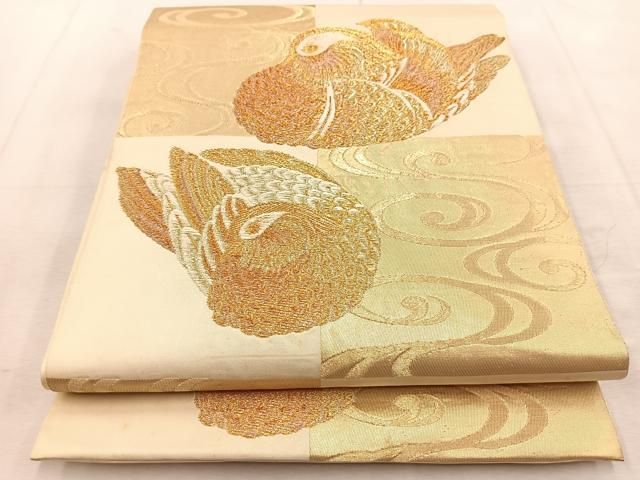 平和屋着物◎六通柄 本袋帯 唐織 流水鴛鴦文 金糸 正絹 逸品