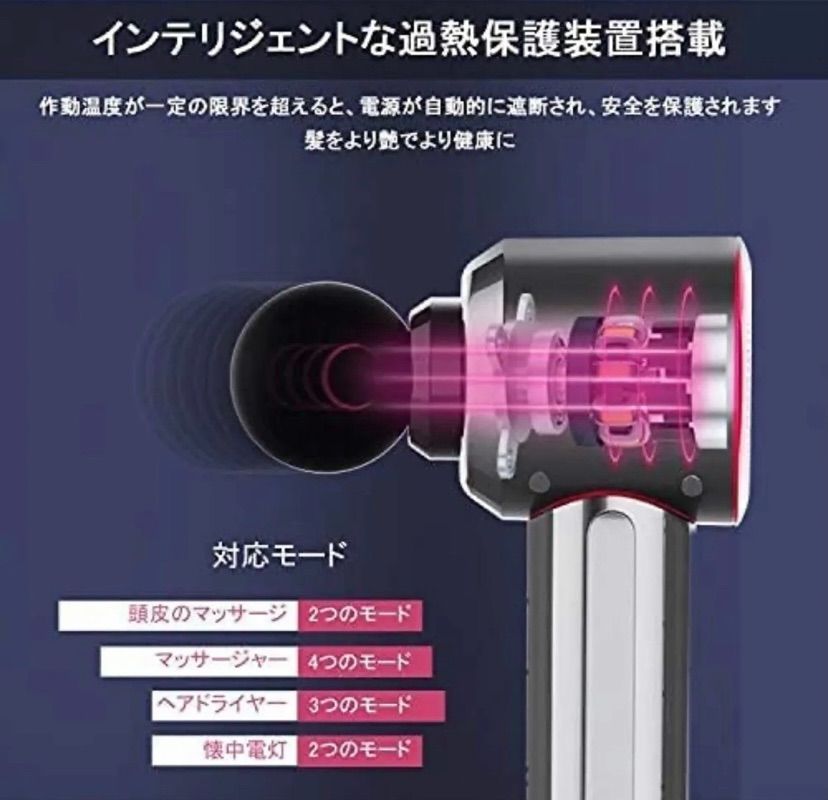 ☆マッサージガン 筋膜リリースガン 頭皮ブラシ ドライヤー LED照明 1 ...