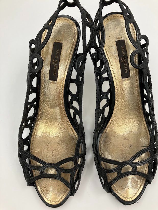 ★美品！Louis Vuittonブラックオープントゥサンダル ルイヴィトン LOUIS VUITTON サンダル 35 - エナメル（レザー