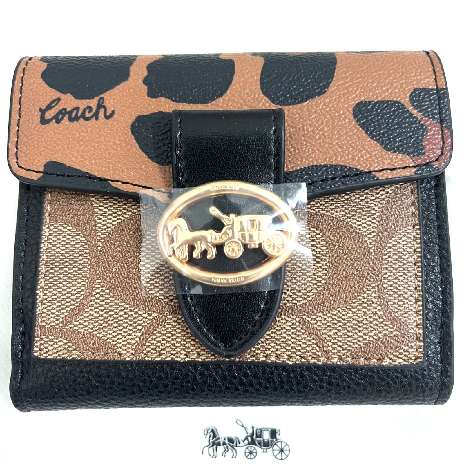 付属品完備☆新品同様❗️COACH コーチ シグネチャーレオパード 二 