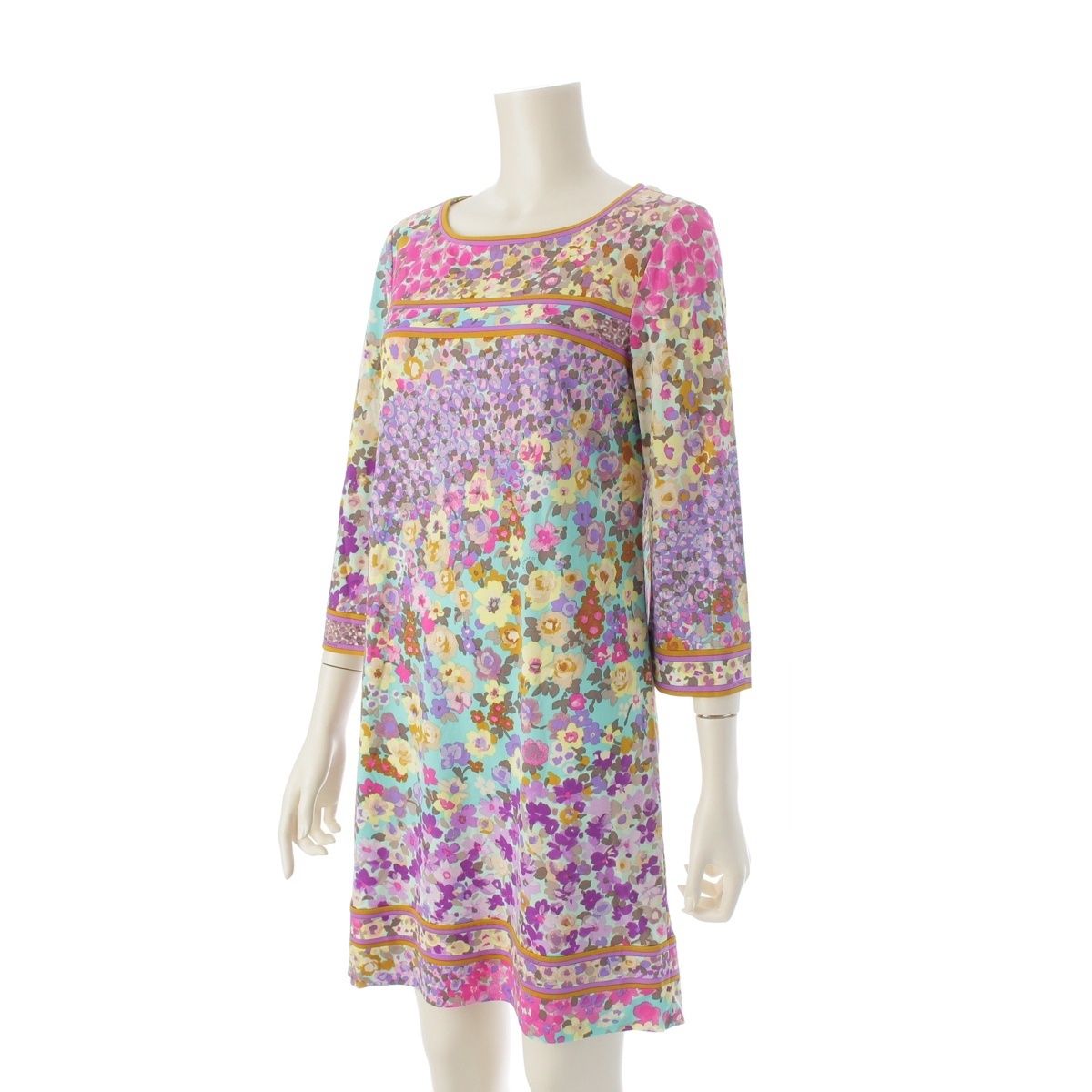 レオナール アセテート×ポリエステル カンカン フラワー 花柄 総柄 ワンピース ドレス 0130226 マルチ 36