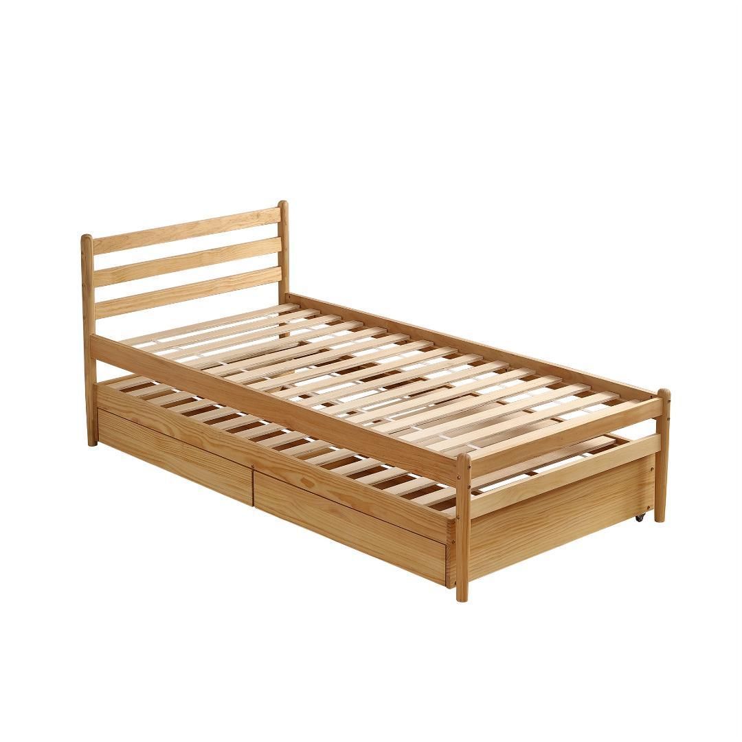 親子ベッド フレームのみ 無垢材シングルベッド 引き出し付き 木製 ...